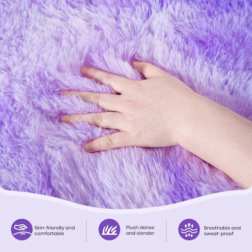 Zentavio Purple Rugs for Girls Room 4x6 Area Rugs for Living Room Carpet for Bedroom Washable Soft Fluffy Shag Aesthetic Plush High Pile Throw Rug for Nursery Kids Room Dorm Room Tie-Dyed