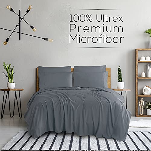 Mueller Luxury 6 PC Full Size Bed Sheets, Super Soft 1800, Deep Pocket up to 16" Full Size Sheets, Transfers Heat, Breathes Better, Hypoallergenic, Wrinkle-Resistant, Oeko-TEX, Light Grey
