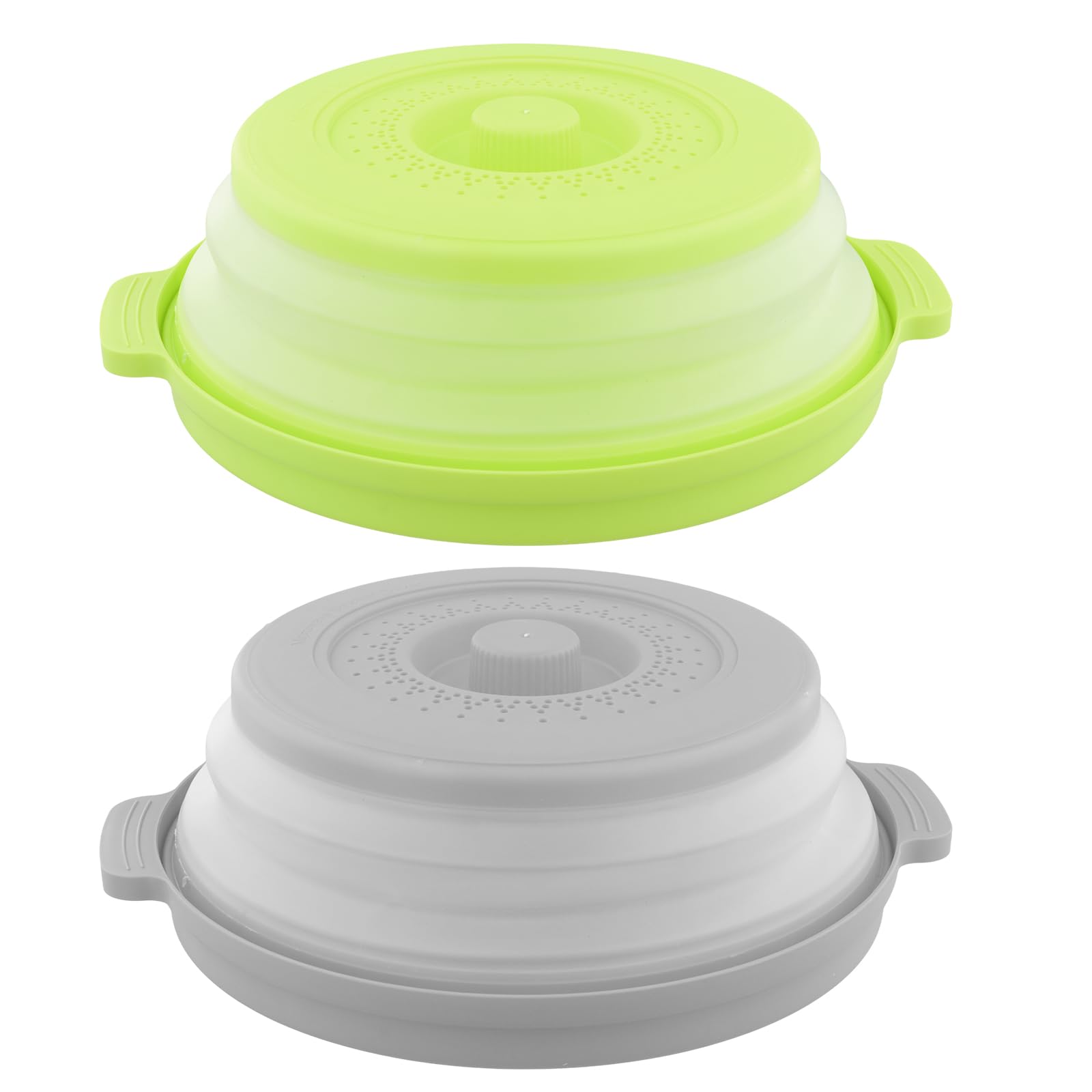 2 Piezas Cubierta Plegable para Microondas, Tapa Microondas de Salpicaduras de Microondas Tapadera Cubierta Microondas Coladores con 1 Pare Silicona Sostenedores de Ollas para Frutas y Verduras