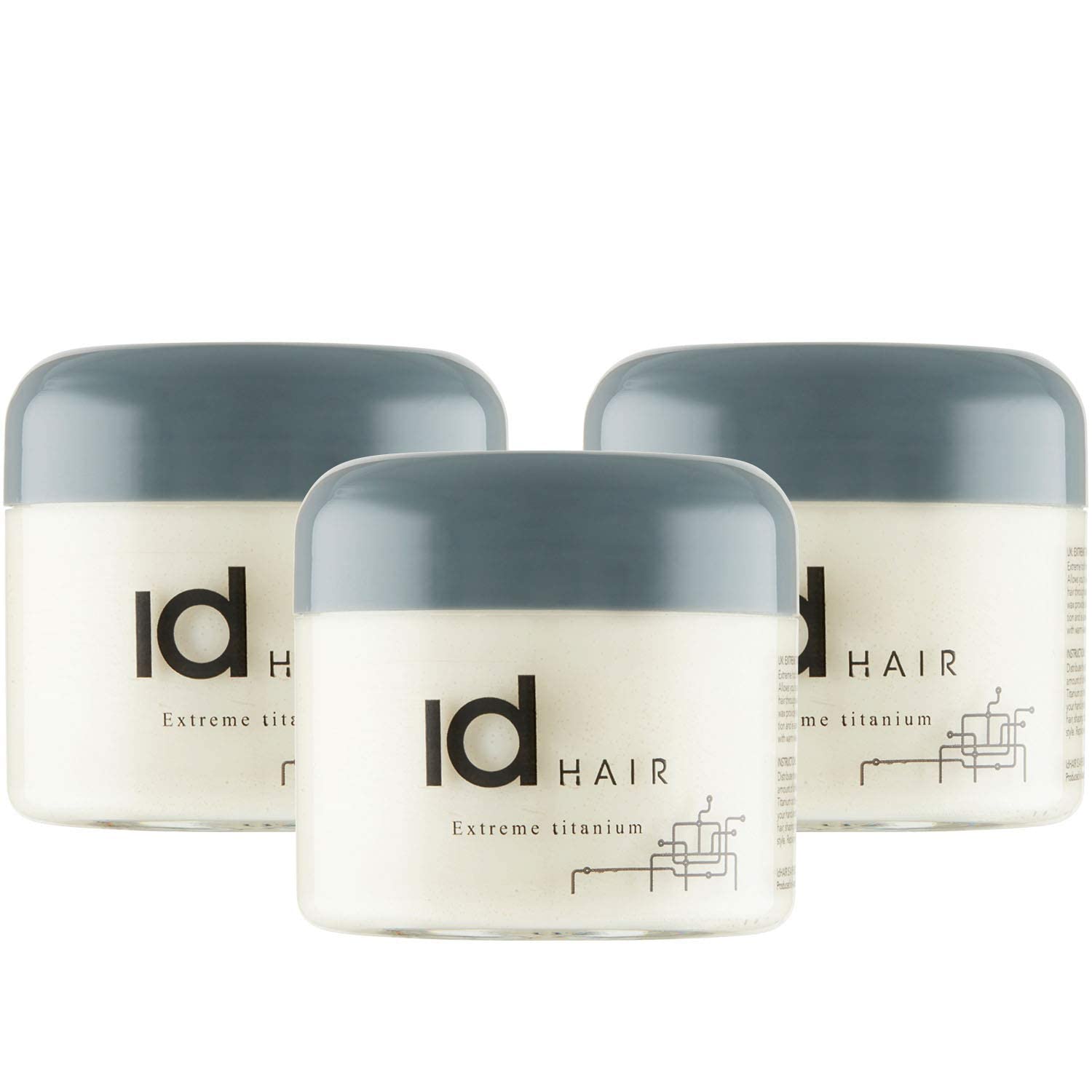 IdHAIR Extreme Titanium: Professionelles Mudwachs für stylisches Kurzhaar - Starker Halt, Glanz und Textur - Einfach auszuspülen - Parabenfrei - 3 X 100 ml