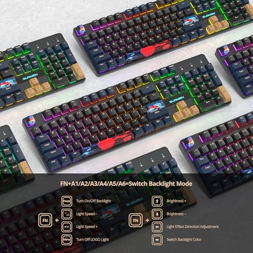 Image of Full Size Mechanical Keyboard, Creamy Keyboard with Number Pad, 104 Keys Wired Gaming Keyboard with Red Switch, RGB Backlit for PC Laptop