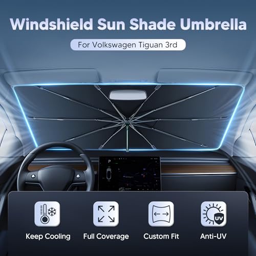 Image of Autorder Windshield Sun Shade Umbrella for 2018-2026 Volkswagen /VW Tiguan Accessories,Upgraded Ice Crystal Material,Easy Setup Umbrella Sunshade for Car Windshield,100% Sun Blocking