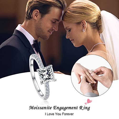 SMILEST 1.5ct Princess Moissanite Rings for Women, D Color VVS1 Clarity Lab Created Moissanite Wedding Rings 18K White Gold Plated 925 Sterling Silver 4 Prong Moissanite Side Stone Engagement Rings3