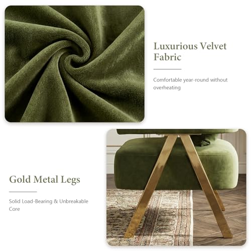 Image of Modern Velvet Dining Chairs Set of 2 with Arms and Gold Metal Legs, Green