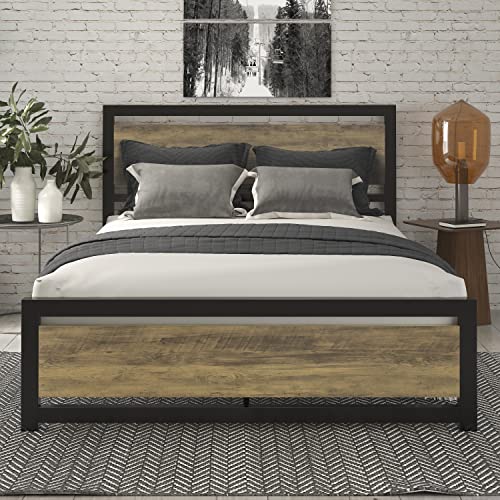 Buy SHA CERLIN Queen Size Metal Platform Bed Frame with Wooden