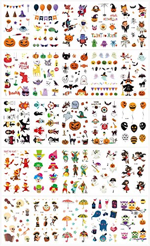Lakkio 25 Sheets Halloween Tattoos Stickers for Children Funny Cartoon Tattoo Cute Pattern Temporary Stickers for Halloween Party