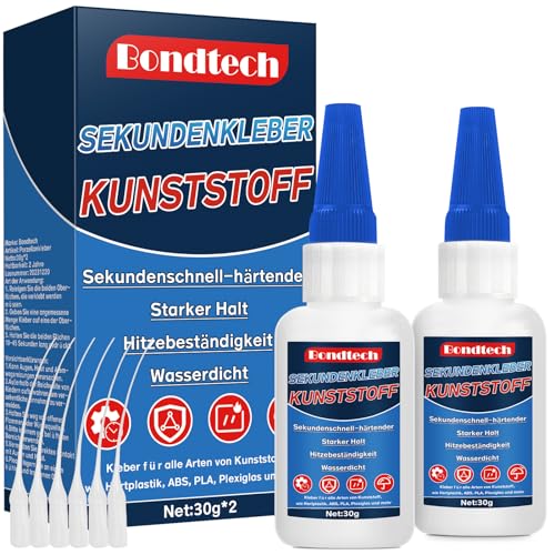 60g Kunststoffkleber Extra Stark, Hitzebeständig Plastikkleber, Wasserfester Kunststoff Kleber, Anti-Trocknungsspitze, kunststoff kleber für Kunststoff, Plexiglas & Acryl, Plastic Glue