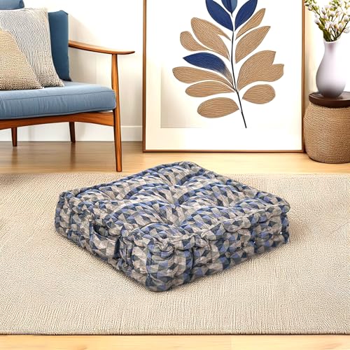 Image of Quilted Woven Grey Floor Cushion 60x60x10 cm with Cotton Filler Large Size for Seating, Patio Seat, Meditation, Yoga, Pooja, Guests, Living Room, Bedroom 24x24x4 Inch - Shiny Triangle