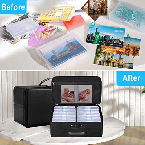 Engpow Fireproof Photo Storage Box With 12 Inner 4" X 6" Photo Case(Clear), Photo Box Organizer With Lock,Collapsible Portable Photo Storage Containers With Handle For Photos,Picture,Valuables #TOP4