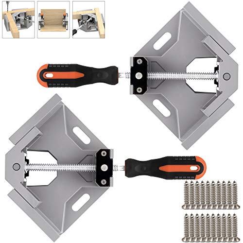 TAIWAIN Right Angle Corner Clamp 2pcs, 90 Degree Clamp Vice Grip Woodworking Welding Engineering Quick Fixture Tool, Aluminum Alloy Corner Clamps Holder Adjustable Swing Jaw Corner Clamp(Silver)