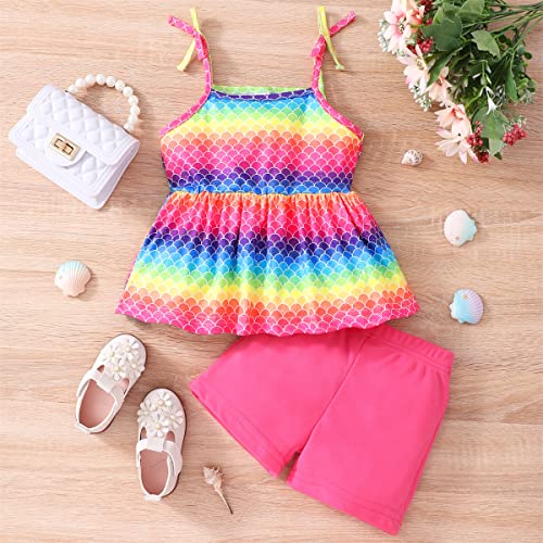 Image of Toddler Girls Summer Clothes Outfits Bow Shoulder Sleeveless Sunflower Shirt Tops and Shorts 2 Piece Sets