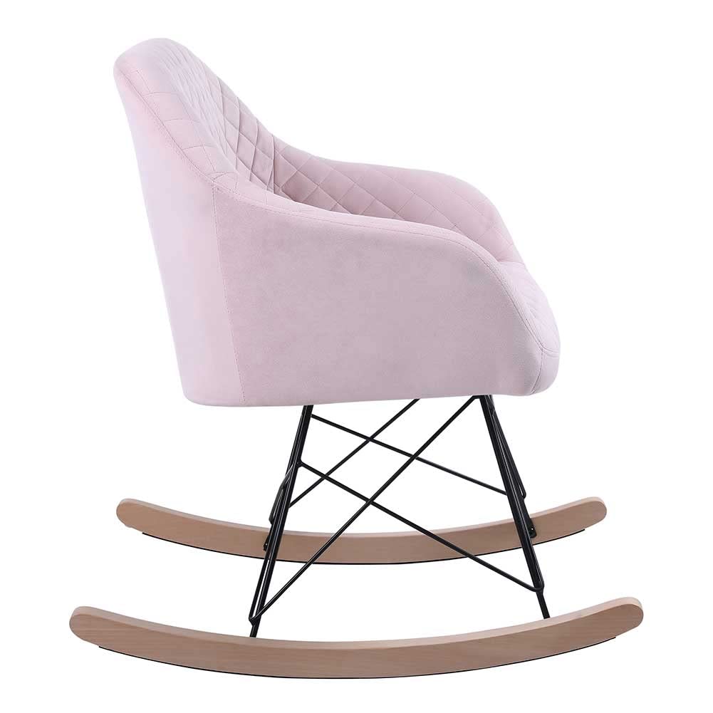 BAKAJI Poltrona Sedia a Dondolo Relax Casa Rivestimento in Tessuto Struttura Legno Imbottita Piedi in Metallo Base Dondolante Legno Dimensione 75 x 58 x 80 cm Design Slitta Scandinavo (Rosa)