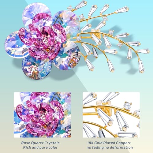Image of Brooches For Women,14k Gold Plated Copper,Crystal Roselle Cubic Zirconia Brooch Pins For Women ，Crystal Broach,Flower Broach