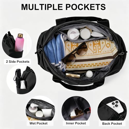 Fitness Bag for Women Small Black, 17" Gym Bag with Wet Pocket Waterproof Portable Sports Tote for Swimming, Weekend Travel - image 4