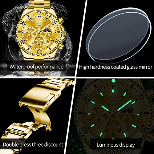 Image of OLEVS Watches for Men Chronograph Business Wrist Watches Analog Quartz Moon Phase Stainless Steel Waterproof Luminous Dress Watches