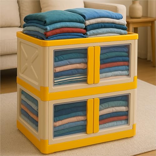 Image of MECHDEL Wardrobe Organizer for Storage /Polypropylene Foldable & Stackable Closet Basket /Cupboard Organizer for Clothes /Mounted Closet Systems (STORAGE BIN-ORANGE, 2PCS)
