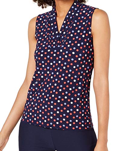 Anne Klein Womens Polka Dot V-Neck Blouse Navy XL