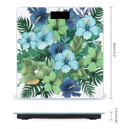 Báscula digital de baño con diseño flor hibisco azul y verde miniatura 2
