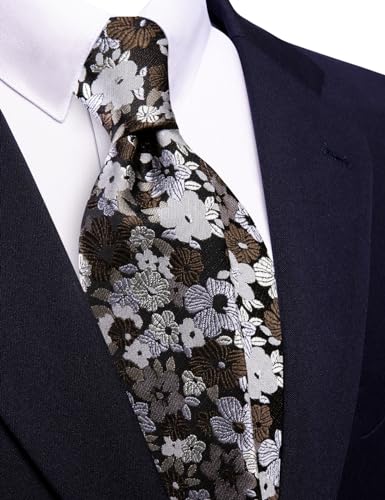 Image of Barry.Wang Neckties for Man Floral Silk Woven Tie for Man Necktie Clips Fashion Designer 3.34 inch inch Party Prom, Light Grey