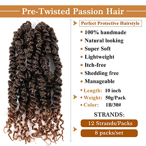 Pre Looped 8 Packs Crochet Hair Yddm Passion Twist Braids Crochet Short Hair Pretwisted Hair Extension (10 Inch, T1B/30#) #TOP1
