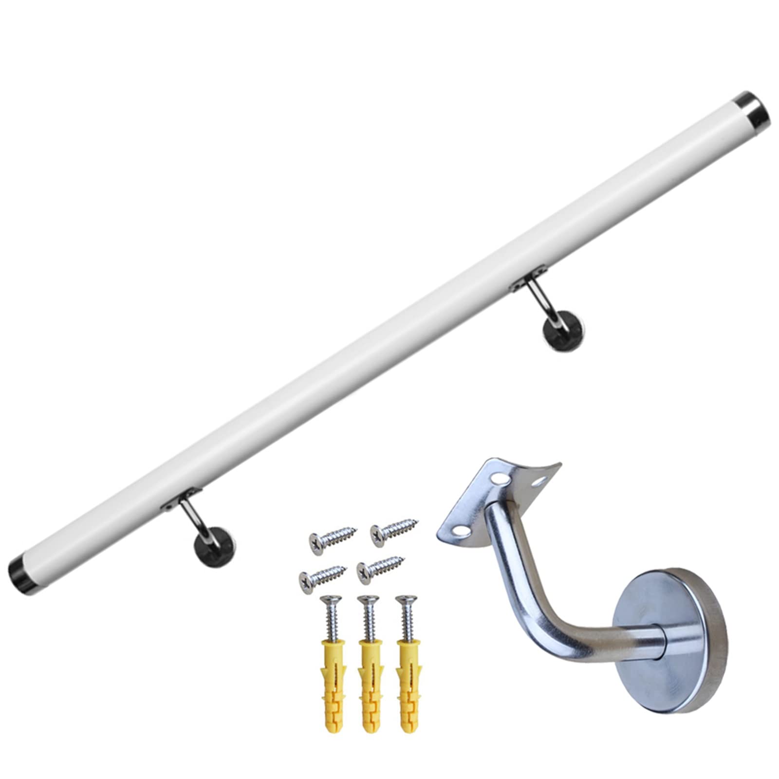 Gyeqxkt White Diy Stair Railing Kitwall Mounted Indoor/Outdooradjustable 1.6M (5.2Ft) Silver Bracketscomplete Stair Safety Solutioneasy Installation Modern Design