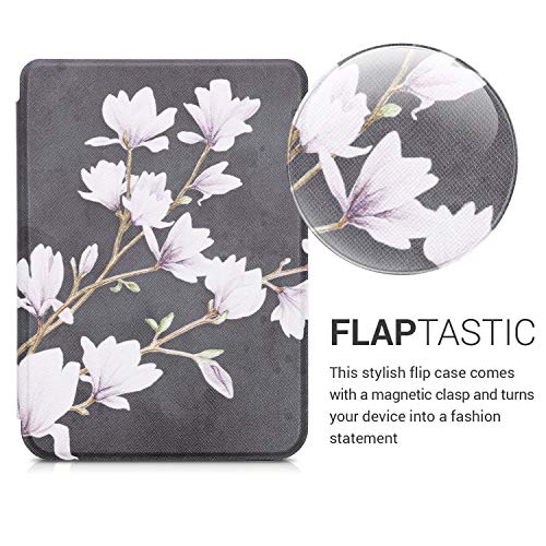 kwmobile Klapphülle kompatibel mit Kobo Clara HD Hülle - eReader Case - Magnolien Taupe Weiß Dunkelgrau