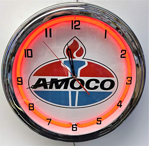 ELG Companies LLC 16" AMOCO Oil Nostalgic Sign Red Neon Wall Clock Garage Man Cave