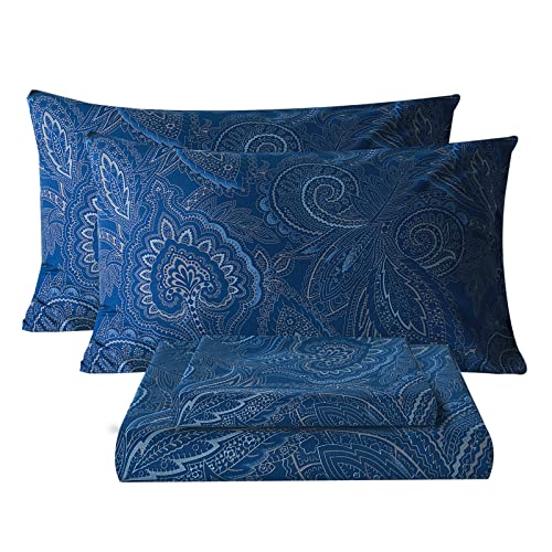 Image of Bedlifes Floral Pattern Bed Sheet Set Cal King Size, 16 inch Deep Pocket 4PCS | Ultra Soft Microfiber, Breathable & Silky, OEKO-TEX Certified, Easy-Care Machine Washable, 4PCS, All-Season Spring Bedding