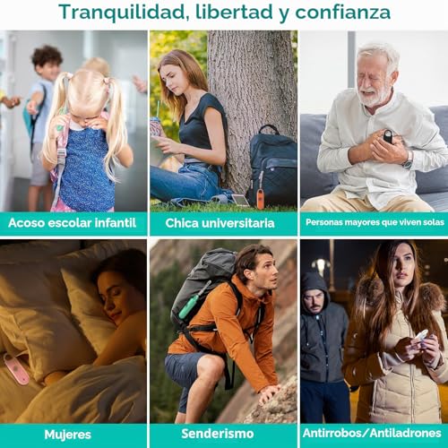 Miniatura 6 de Fauxomor Alarma Personal Para Mujeres, Pack De 3 De 140 Db Llavero Autodefensa Personal Con Luz Estroboscópica E Aviso De Batería Baja, Regalo Para Niños Y Personas Mayores Blanco Verde Negro
