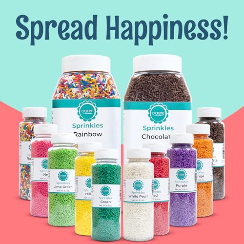 Image of O'Creme Rainbow Sprinkles 6.3oz Kosher Cake Decorating Topping | Pastel-colored sugar sprinkles in an easy-pour jar. Perfect for cupcakes, cookies, cakes, and ice cream.