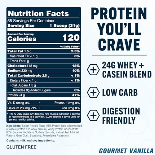 Image of PEScience Select Protein Powder, Whey and Casein Blend, Lean Protein Powder for Women and Men, Low Calorie, Low Carb, Keto Friendly, Gluten Free, Gourmet Vanilla - 55 Servings