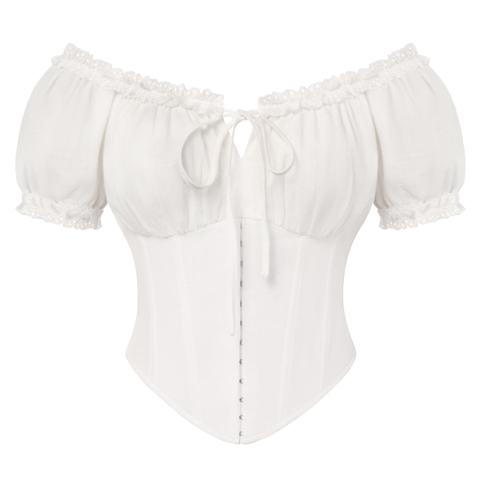Scarlet Darkness Damen-Korsett-Top, Renaissance, schulterfrei, zum Ausgehen | Niedliche Bauernblusen zum Schnüren, Puffärmel, Ren Faire Outfits, Gothic-Piratenkostüm