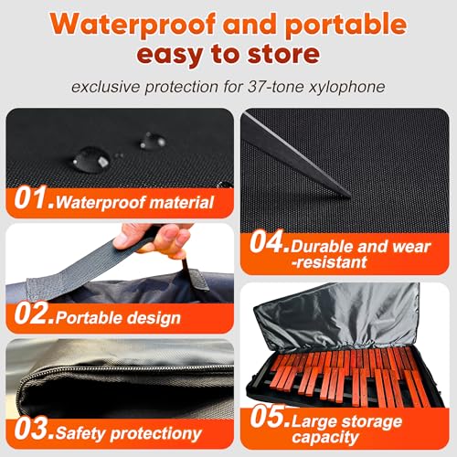 Image of 37 Note Xylophone Professional Wooden Glockenspiel Xylophone With Height Adjustable Stand,4 Mallets,Hand Bell and Carry Bag