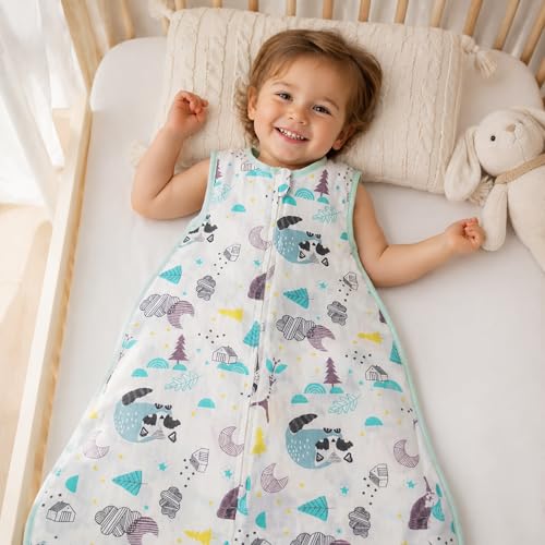 Image of Toddler Sleeping Sack Baby Muslin Cotton Soft Wearable Blanket Summer Sleeping Bag Sleeveless Sleep Sacks 0.5 Tog 24-36 Months Boy Kids Large 3T Lightweight 4-5 Years Girl Infant Sleep Bag Kids L
