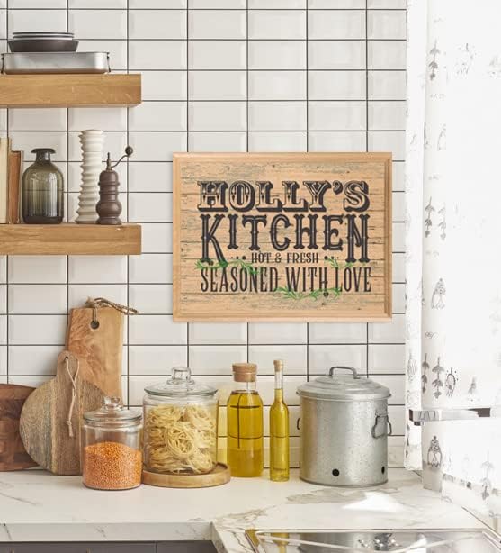 Miniatura 5 de Letrero de cocina personalizado con sazonado con amor, decoración rústica o campestre, arte de pared con nombre personalizado, regalo para mamá,