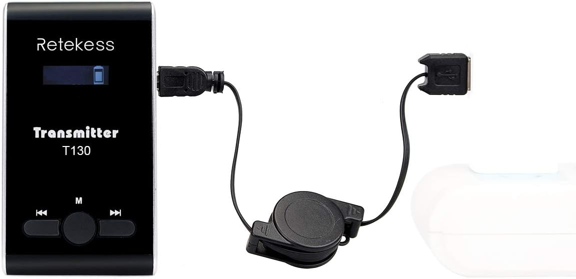 Retekess Case of 2 Transmitter 15 Receivers, T130 Wireless Tour Guide Transmitter with Lavalier Microphone, Simultaneous Interpreting for Training, Teaching, Factory