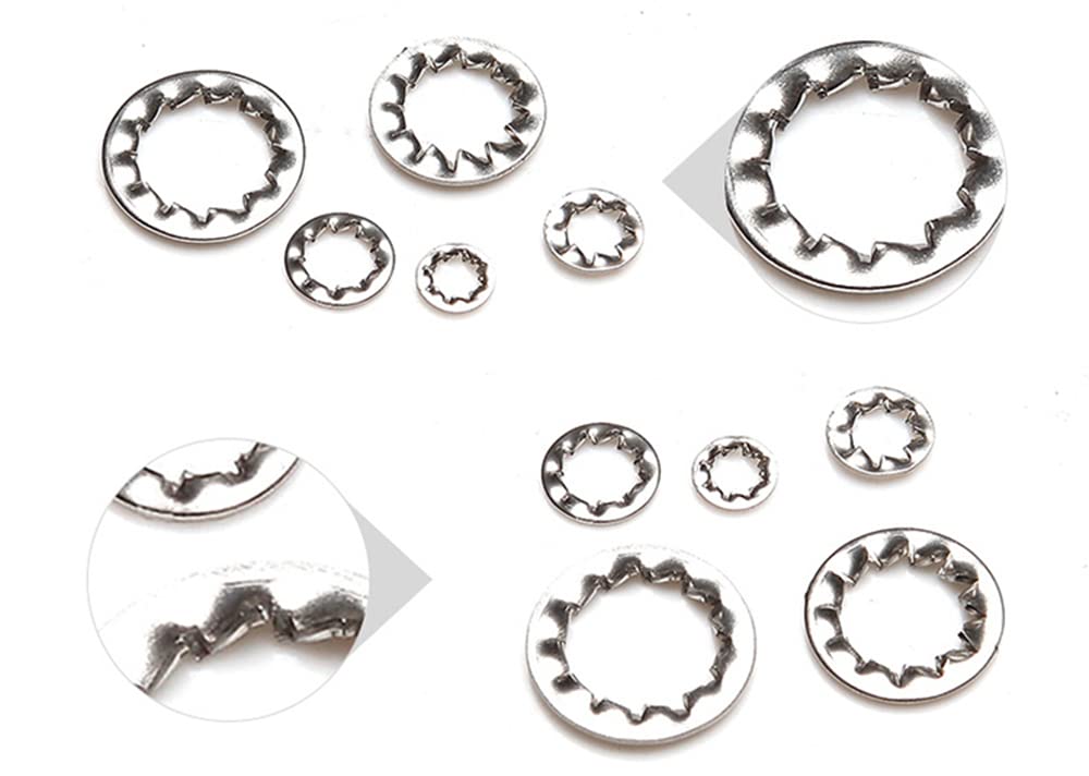 360Pcs Metric 304 Stainless Steel M2 M2.5 M3 M4 M5 M6 M8 M10 M12 Internal Tooth Lock Washers Assortment Kit