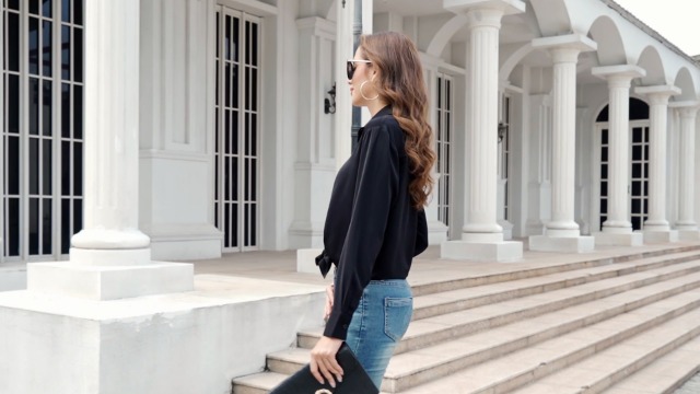 AISEW Womens Casual Button Down Shirts V Neck Chiffon Long/Short Sleeve - View #4