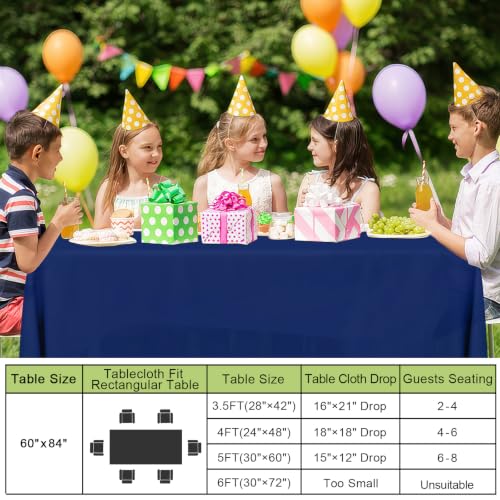 Image of Smiry Disposable Table Cloth - 6 Pack, 60 x 84 Inch Waterproof Rectangle Tablecloths for Parties, Decorative Plastic Table Cover, Leakproof & Sturdy, Navy