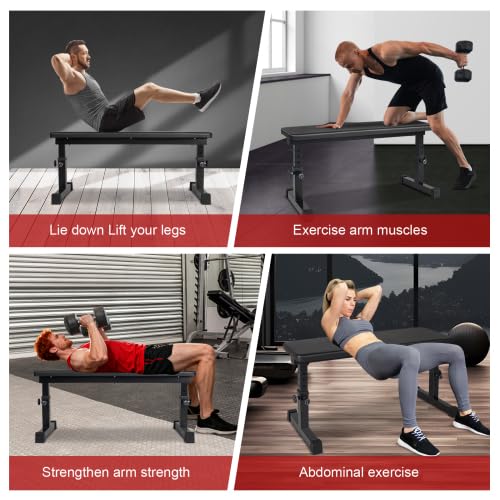 Banco de pesas plano – Banco de entrenamiento de altura ajustable para el hogar, compacto y estable, banco de fitness para entrenamiento de pesas cortas, entrenamiento de fuerza de cuerpo completo
