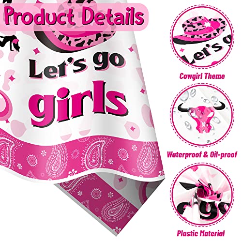 Bkeecten 3 Pack Western Cowgirl Theme Party Tablecover Disposable Let's Go Girls Plastic Tablecloth Pink Horse Tablecloth For Cowgirl Cowboy West Birthday Party Baby Shower Decorations 54X108 Inch #TOP3