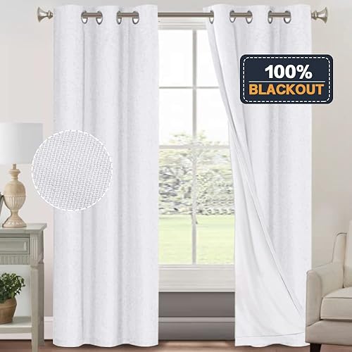 Miniatura 7 de PrinceDeco Cortinas opacas de 84 pulgadas de largo, juego de 2 paneles, cortinas 100% opacas para dormitorio, sala de estar, cortinas texturizadas