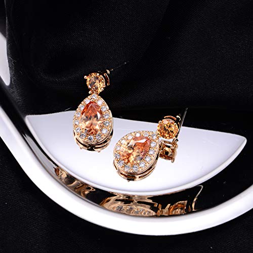 Citrine Dangle Earrings For Women - Small Sterling Silver Halo Round Teardrop Champagne Crystal Cubic Zirconia Cz Bridal Drop Earrings For Wedding Bride Bridesmaids Gift Dance Earring For Girls #TOP3