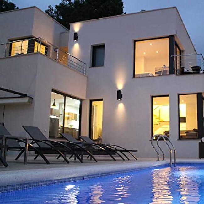 mirrea Modern Outdoor Porch Light Patio Light in 2 Lights Dusk to Dawn Photocell Sensor with Matte Black Aluminum Rectangular Tube and Tempered Glass Cover Waterproof Wall Sconce 2 Pack