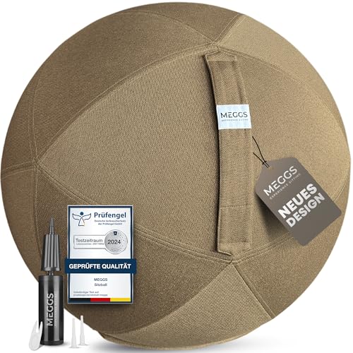 MEGGS® Stoff-Sitzball 65cm, Ergonomisch Sitzen im Büro & Zuhause, [Wegrollschutz & Platz-Sicher],...