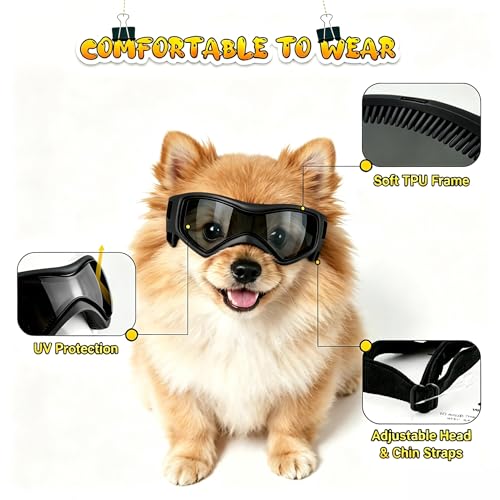 Image of Dog Goggles Small Breed, XS Dog Sunglasses Chihuahua Glasses Anti-UV Eyes Protection for XSmall Pets Tiny Dogs Cats, Black XS