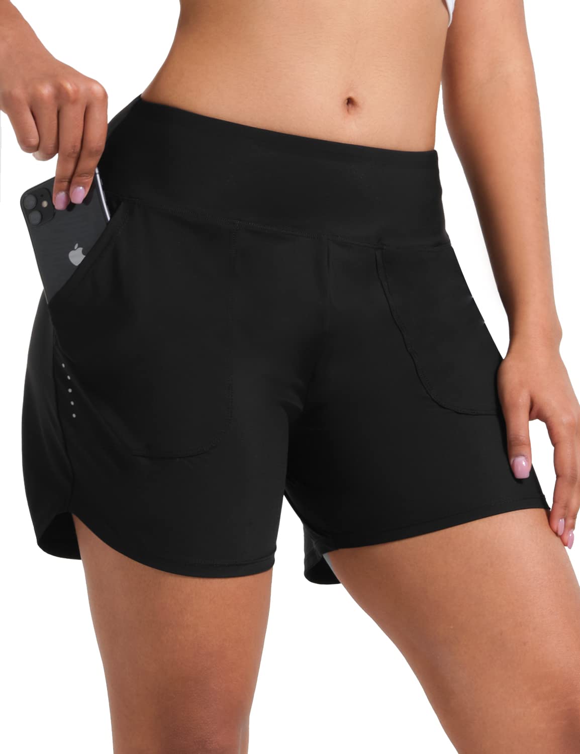 (Small) BVVU Women's 5 inch Swim Board Shorts Tummy Control Swimsuit Bottoms UPF50+ High Waisted Beach Shorts for Women with Liner