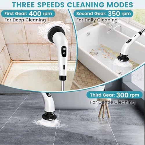 Image of Electric Spin Scrubber 9-in-1 | Cordless Bathroom Cleaning Brush with 8 Brush Heads, 2 Adjustable Speeds & Extendable Handle | Floor, Tile, Kitchen, Sink, Tub & Wall Cleaner