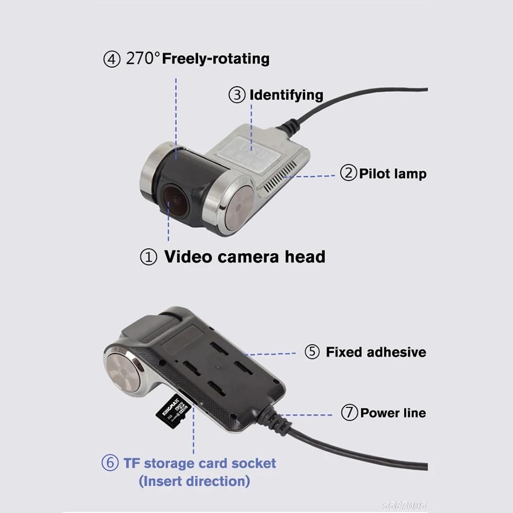 Dash Cam per Android Auto USB DVR 1080P Impermeabile Dashcam Visione Notturna Dash Camera Registrazione Full HD Telecamera per Auto Videocamera 170° Grandangolo Loop Record