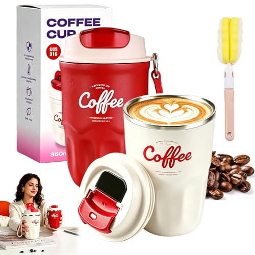 Image of GDSAFS Coffee Vacuum Flask, 12 OZ Insulated Coffee Travel Mug with Led Digital Temperature Display, Coffee Travel Mug Spill Proof with Carry Cord for Keep Hot /Ice Coffee,Tea and Beer (2pcs-base-b)